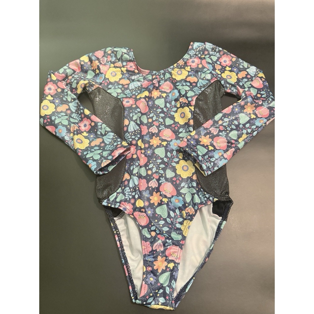 Unbranded Long Sleeve Floral Shiny Leotard Dance Gymnastics Girls 120 5/6